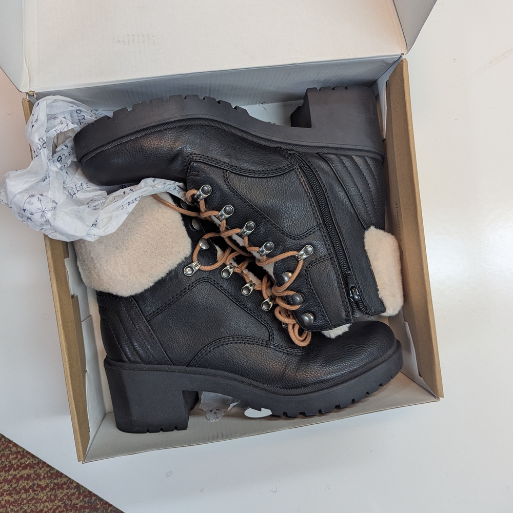 Indigo Black Lace Up Boots with Cream Accents